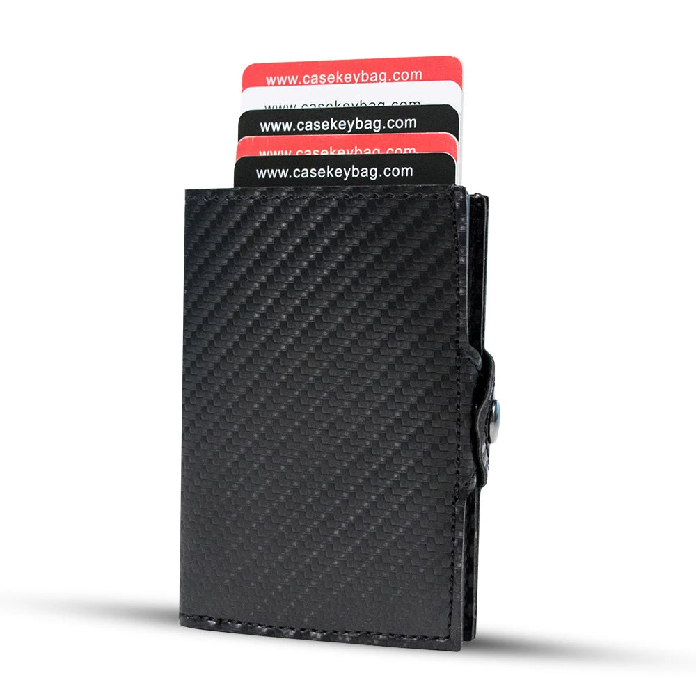 Multifunction Slim Minimalist Genuine Leather Anti-Theft Pop Up Wallet RFID Blocking