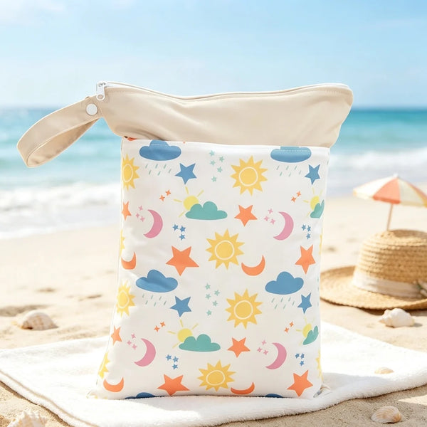 Printed Waterproof Wet Dry Bag Soft Polyester Zipper Storage Pouch for Infant Beach
