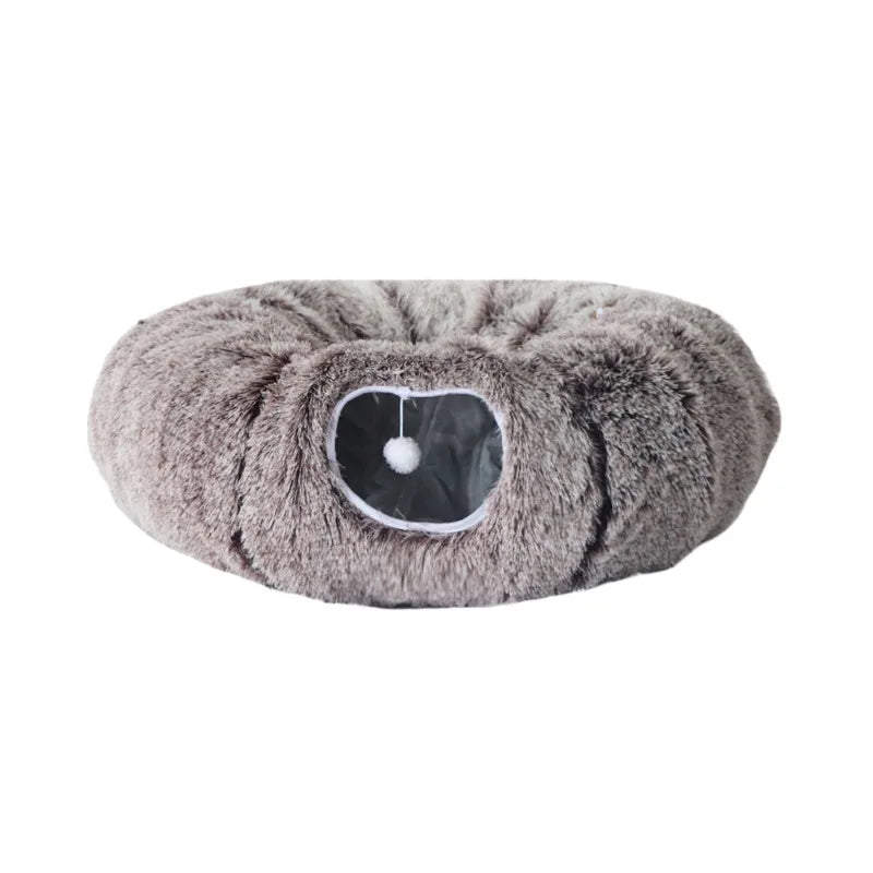 Donut Tunnel Pet Bed for Cats & Small Dogs, 2-in-1 Hideout & Nest, Plush Calming Bed