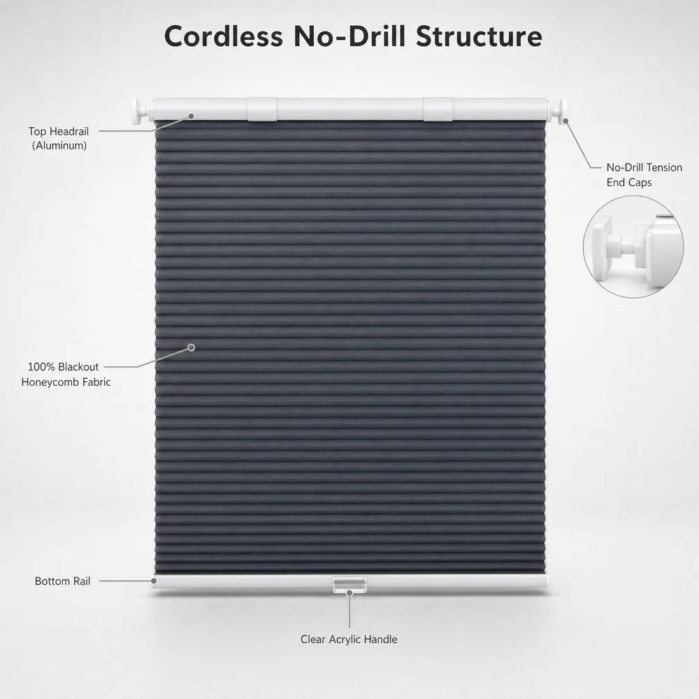 Finished Honeycomb Blinds Cordless No Cord No Drill Two Tracks Economic Cellular Shades