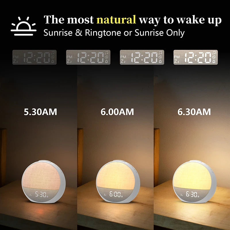 Sunrise Alarm Clock - Wake Up Light with FM Radio & Nature Sounds for a Gentle Morning