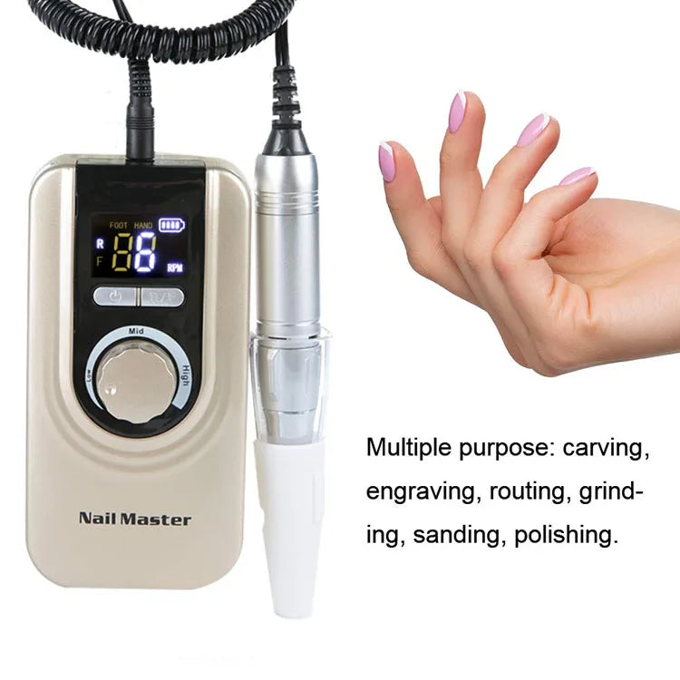 Electric Nail Drill Machine Portable 35000RPM Rechargeable Manicure Pedicure Machine