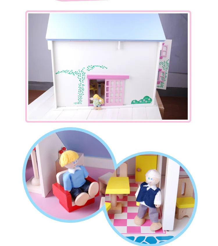 Diy Wooden Dollhouse for Kids Miniature Fashion Model with Furniture Pretend Play Toy