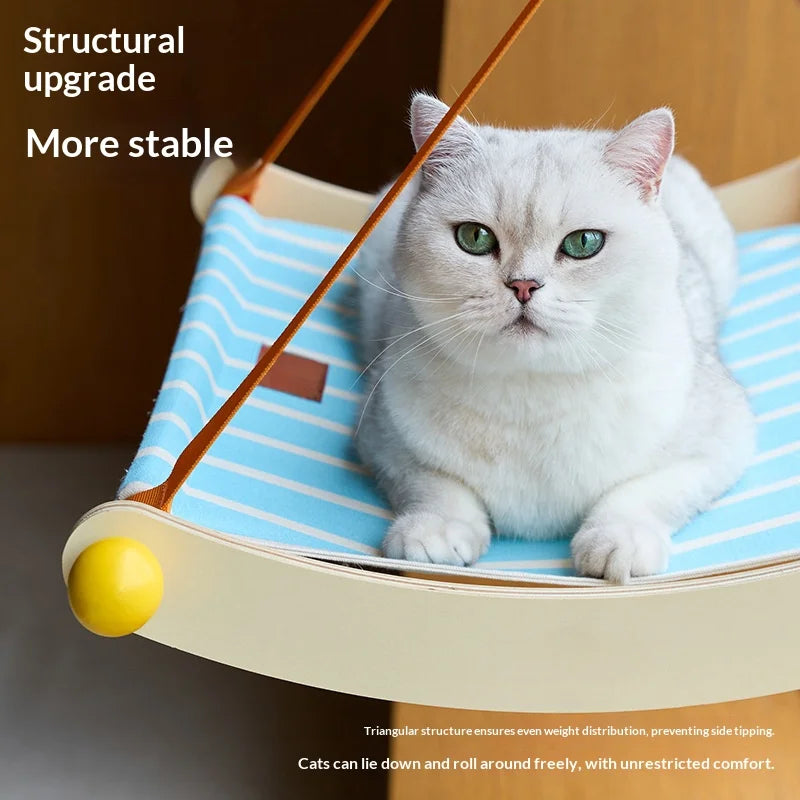 Cat Hammock Window Perch with Hanging Straps and Striped Bed Surface for Daily Rest