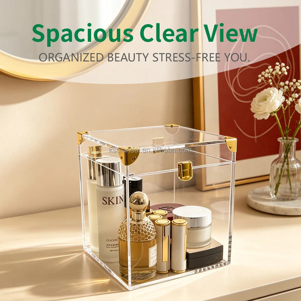 Dustproof Vanity Cosmetics Organizer Lockable Modern Acrylic Makeup Storage Box