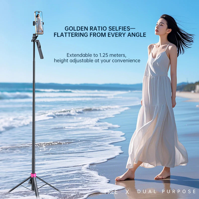 1.7M Aluminum Alloy Foldable Mini Tripod with Telescopic Selfie Stick for Camera