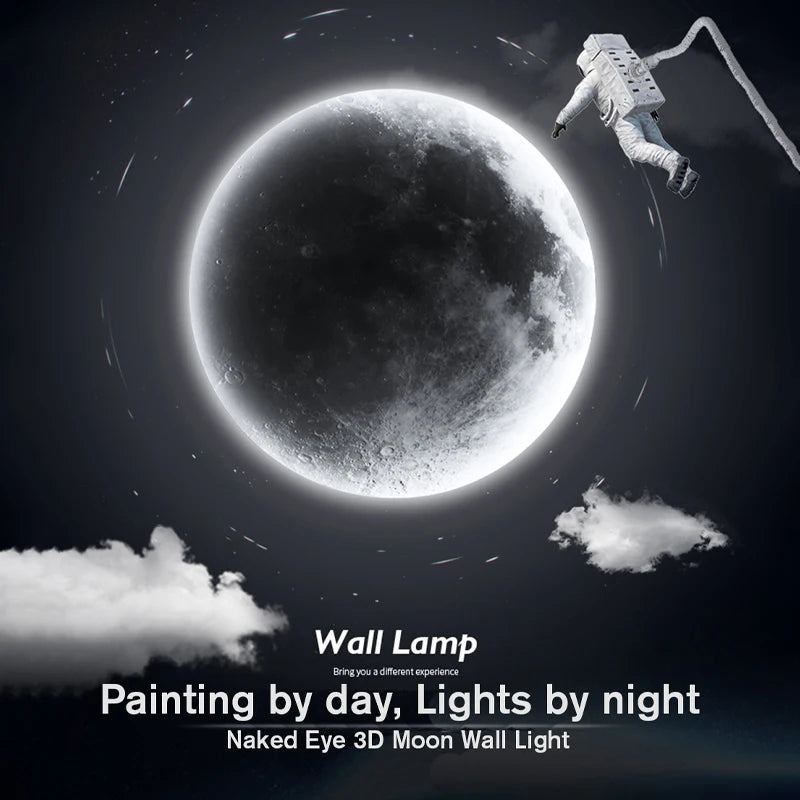 Art Modern Indoor Lighting Design Bedroom 3d Round Led Circular Moon Wall Lamp Decor Home