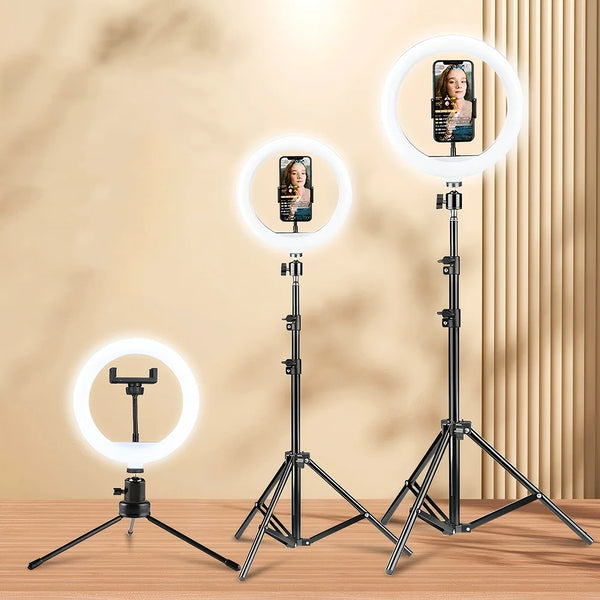 Three-Color Ring Fill Light Lamp 18 Inch 22 Inch Ring Lights with Tripod Stand and Phone