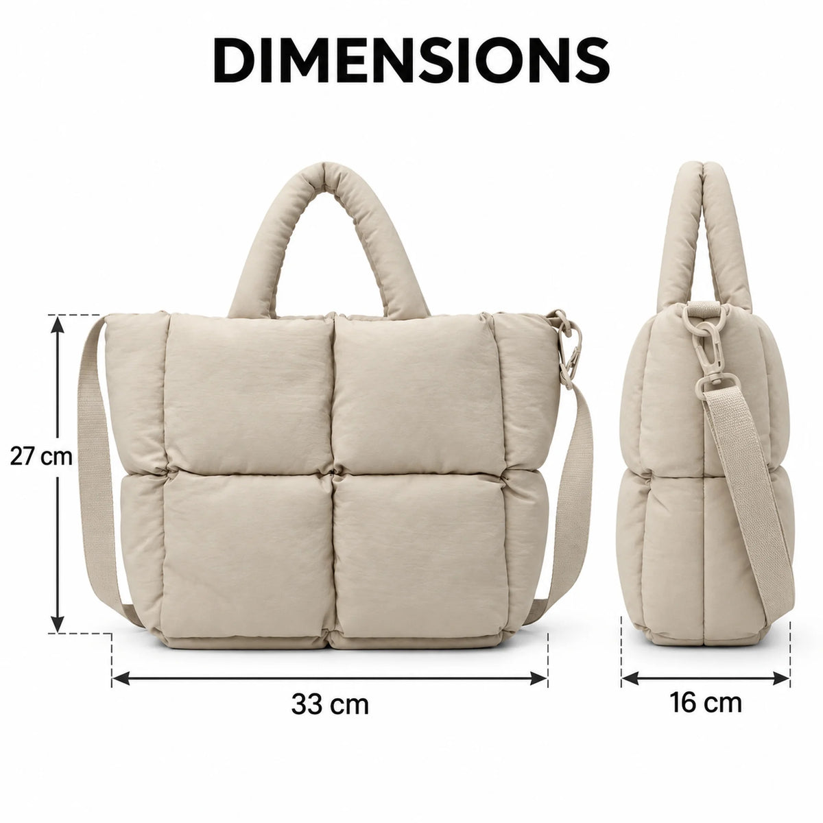 Custom Quilted Puffer Tote Bag Solid Color Water Resistant Large Capacity Shoulder Zipper