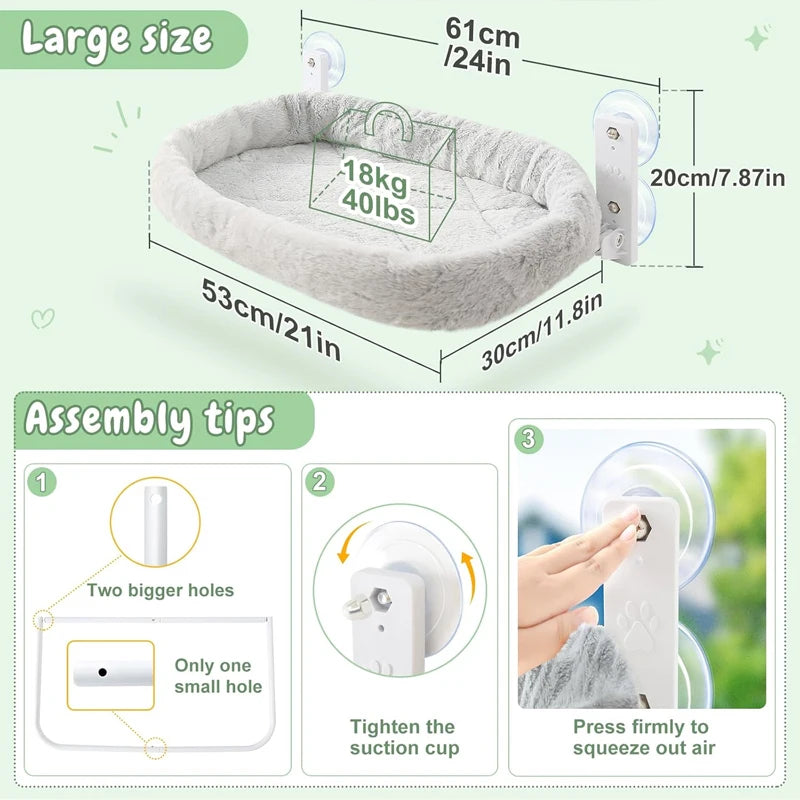 Cat Window Hammock Perch With Strong Suction Cups Indoor Cordless Foldable Cat Hammock