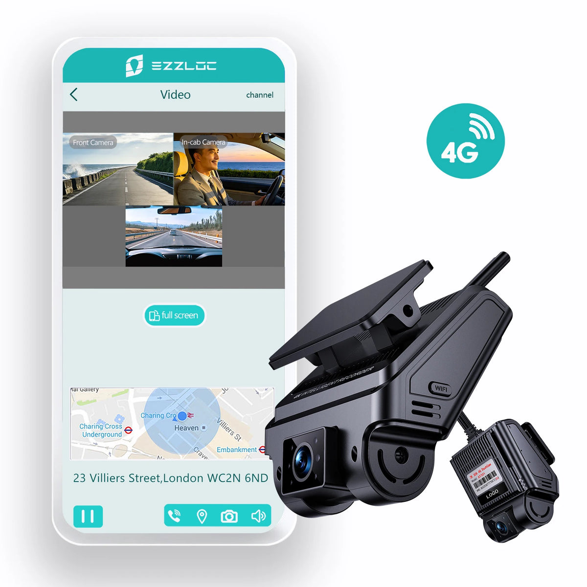 Daovay 4G 3 Way Camera Mirror Front and Rear Dash Cam for Car With Adas Fleet GPS