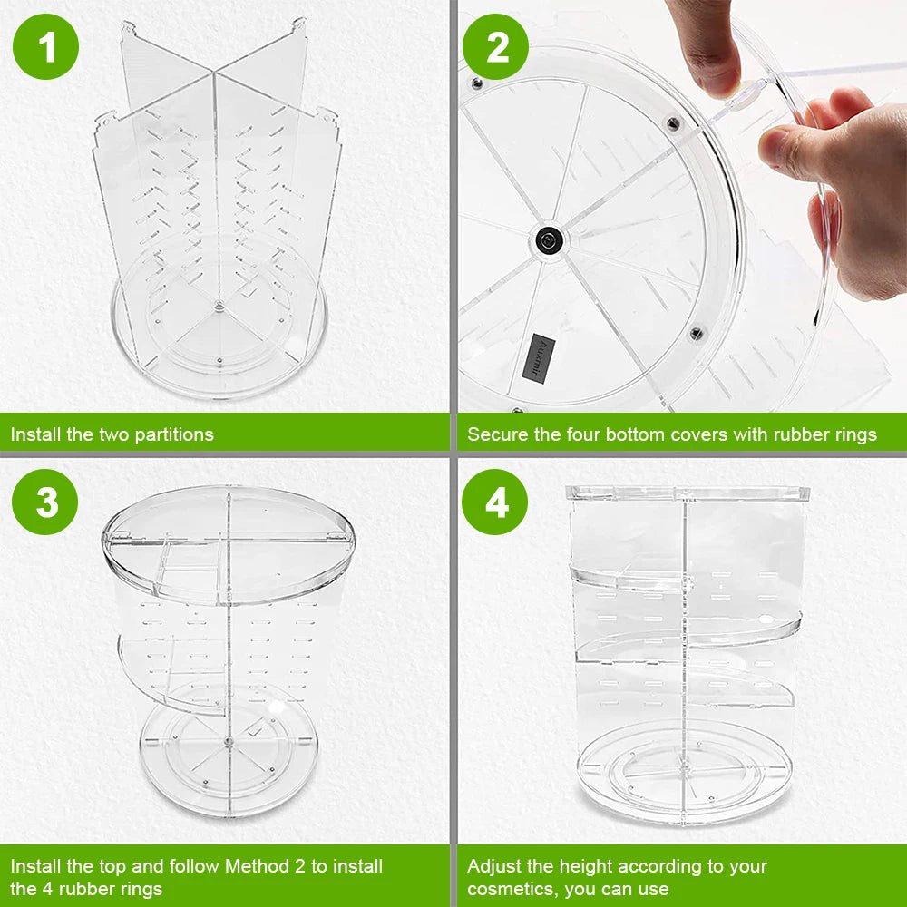 Makeup Storage Box Transparent Acrylic Cosmetic Stand Rotating 360 Makeup Storage