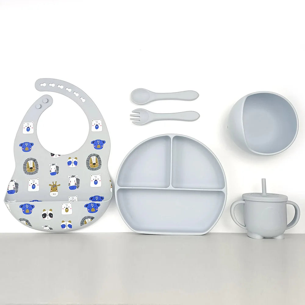 8pc Bebe Silicone Feeding Set Toddler Weaning Set Suction Bottom Infant Dining Tableware