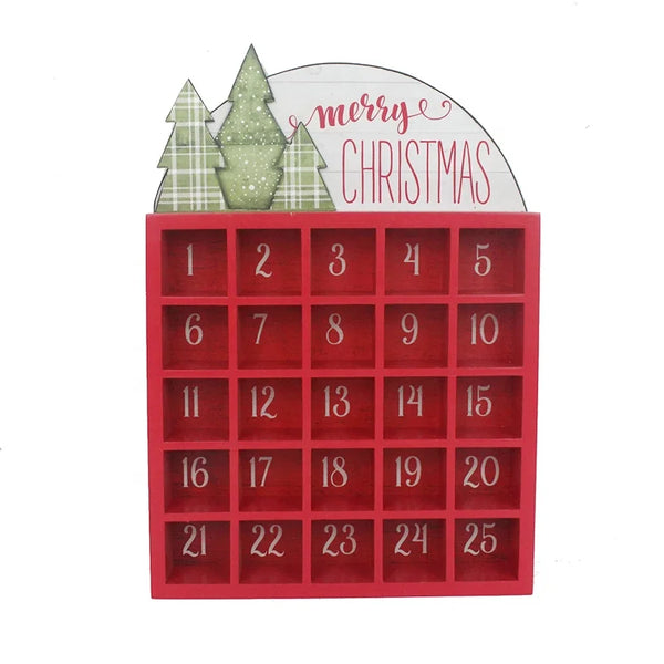 Customizable Wood Decorations 9"X13"X1.75" Wood Merry Christmas Advent Calendar Attached
