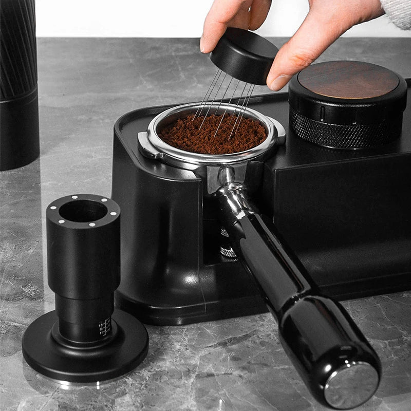 2 in 1 Commercial Espresso Tamper WDT Tool Magnetic Distributor Calibrated Coffee Tamper