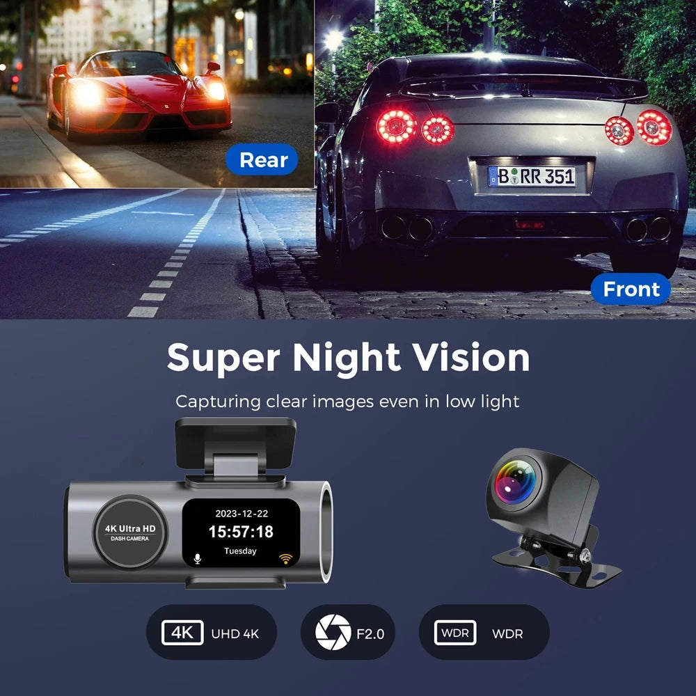 Mini Car Dvr 4K Dash Camera Wifi Dual Lens Front and Rear Car Camera Black Box Dash Cam