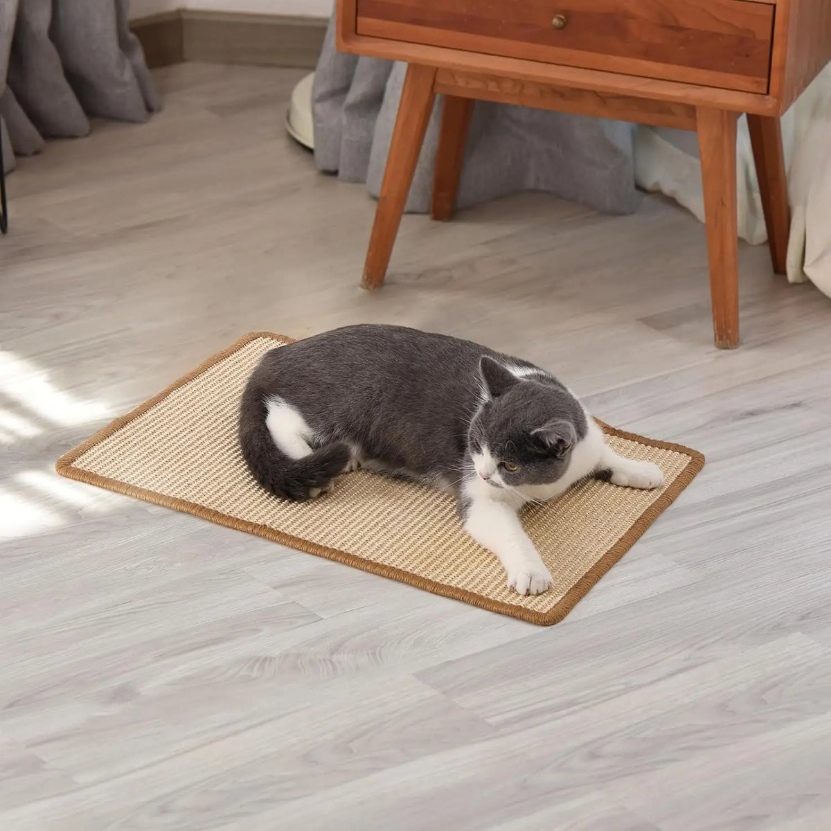 Natural Sisal Cat Scratcher Mat Horizontal Floor Scratching Pad Rug With Sticky Tapes