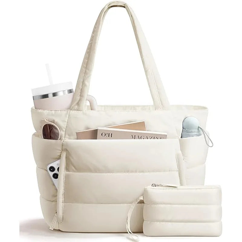 Lightweight Puffy Work Handbag Teacher Nurse Quilted Shoulder Bag Puffer Tote Bag