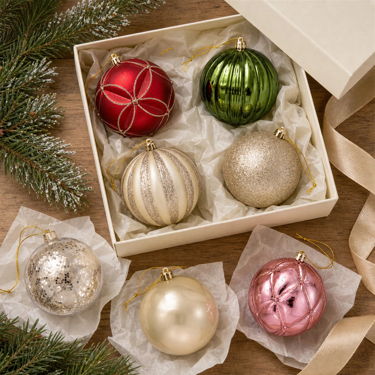 High-Quality 9-Piece Christmas Ball Set with Embossed Diamond Pattern Colored Balls