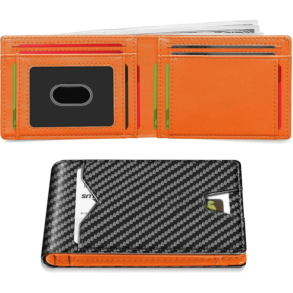 Minimalist Carbon Fiber Leather Bifold Mens Wallet Slim RFID Blocking Credit Card Holder