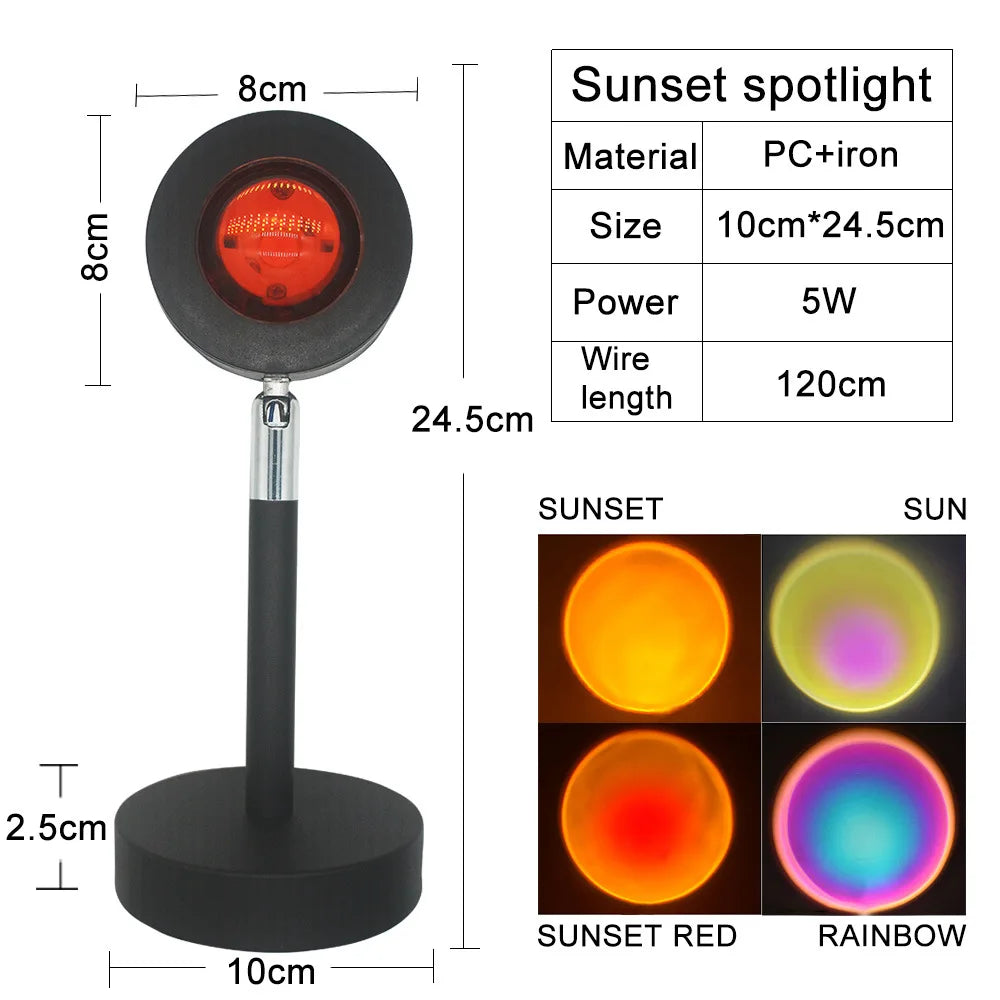 Colorful Projector Night Lights Bedroom Living Room Rainbow Rgb Led Sunset Projection