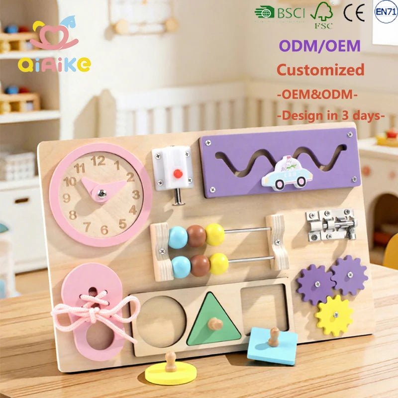Qiaike Baby Wooden Busy Board Montessori Toys DIY Wood Accessories Sensory Activity