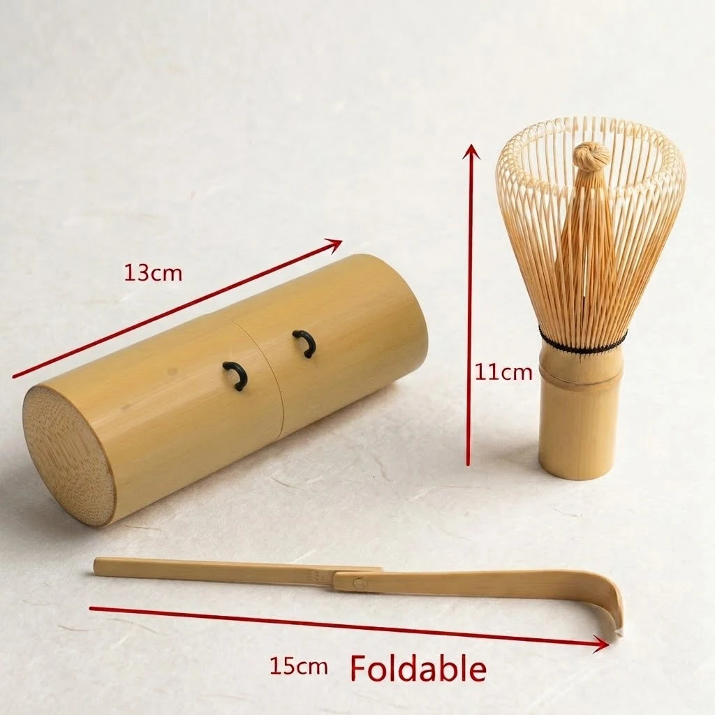 Custom Foldable Bamboo Whisk Scoop Kits Matcha Tools with Travel Bag Pouch