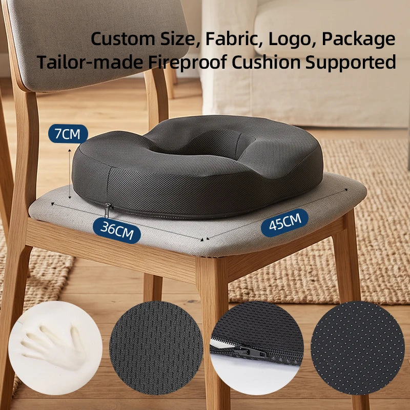 Fire Resistant Donut Ergonomic Memory Foam Seat Cushions Hip Pain Pressure Relief