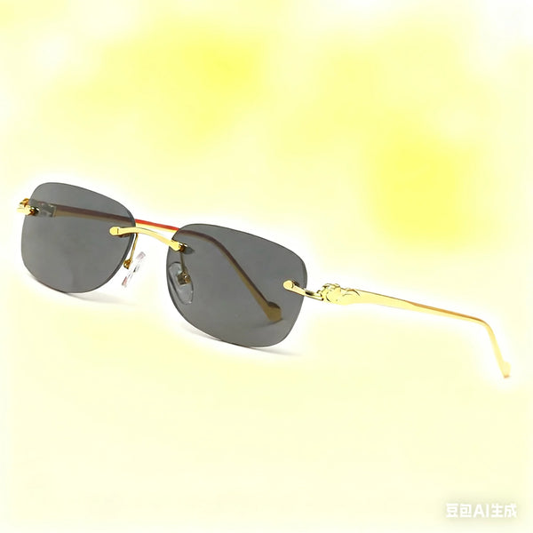 Leopard Head Frameless Sunglasses Luxury Oval Gold Frame Trendy Fashion UV400 Protection