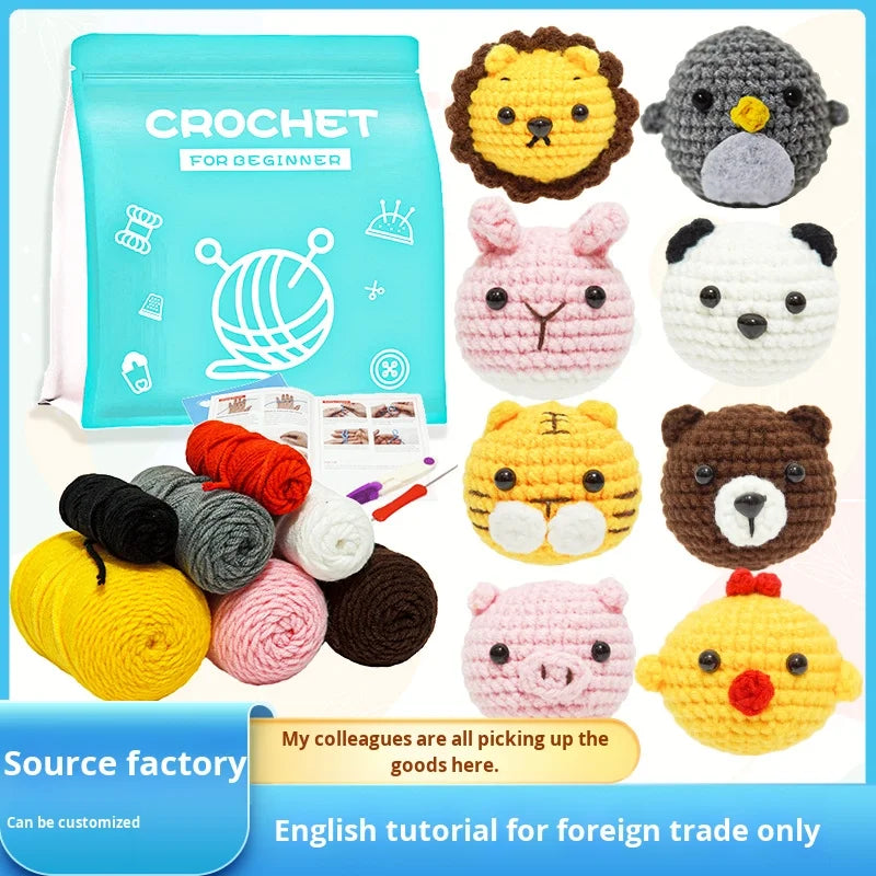 DIY Crochet Kit Woven Technique Yarn for Crafting Animal Doll Pendant Beginner English