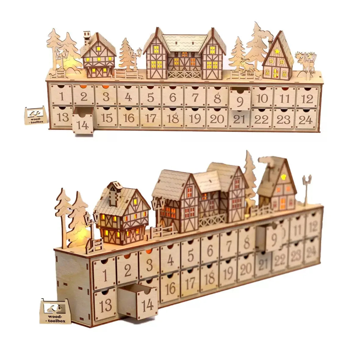 Christmas Wooden Advent Calendar - 24 Drawers Storage Box - Wooden Craft Holiday