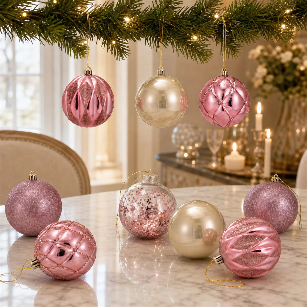 High-Quality 9-Piece Christmas Ball Set with Embossed Diamond Pattern Colored Balls