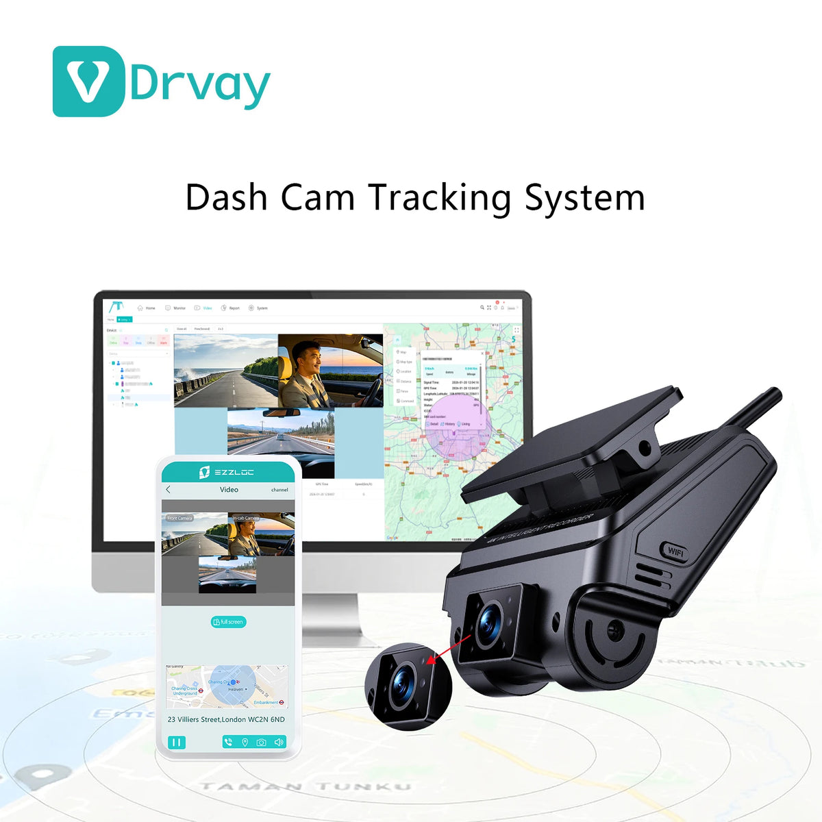 Daovay 4G 3 Way Camera Mirror Front and Rear Dash Cam for Car With Adas Fleet GPS