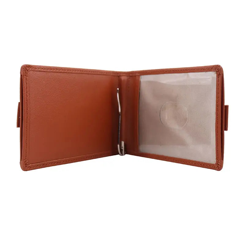 Minimalist Leather Bifold Wallet RFID Blocking Slim Card Holder Open Closure Metal Money