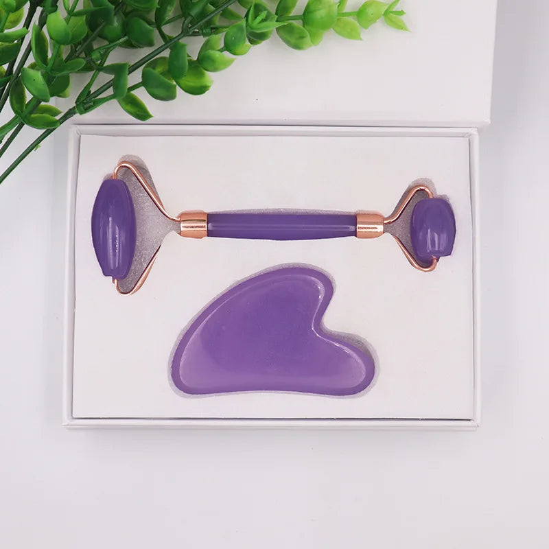 2 in 1 Natural Care Crystal Rose Quartz Jade Roller Gua Sha Box Jade Roller Set