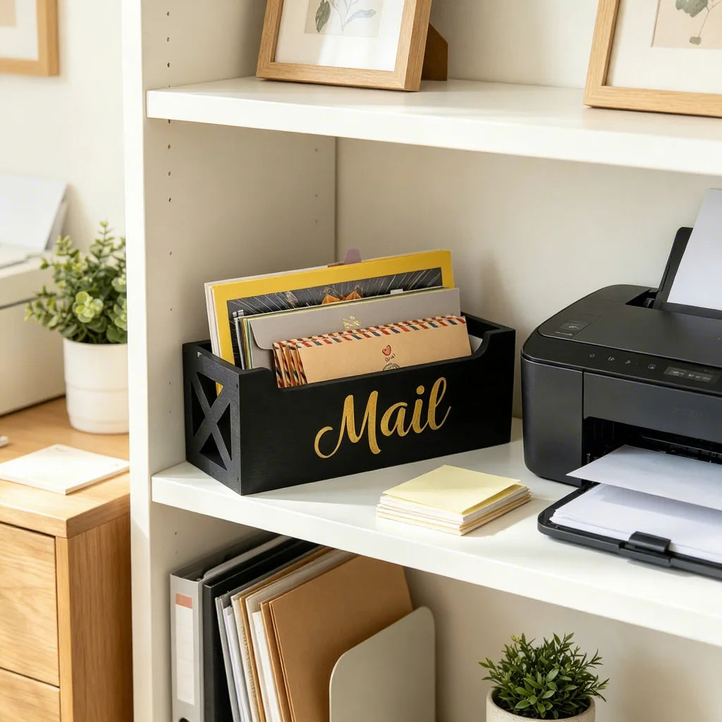 Wooden Rectangle Office Desk Organizer Letter Holder Rack for Home/Office Countertop