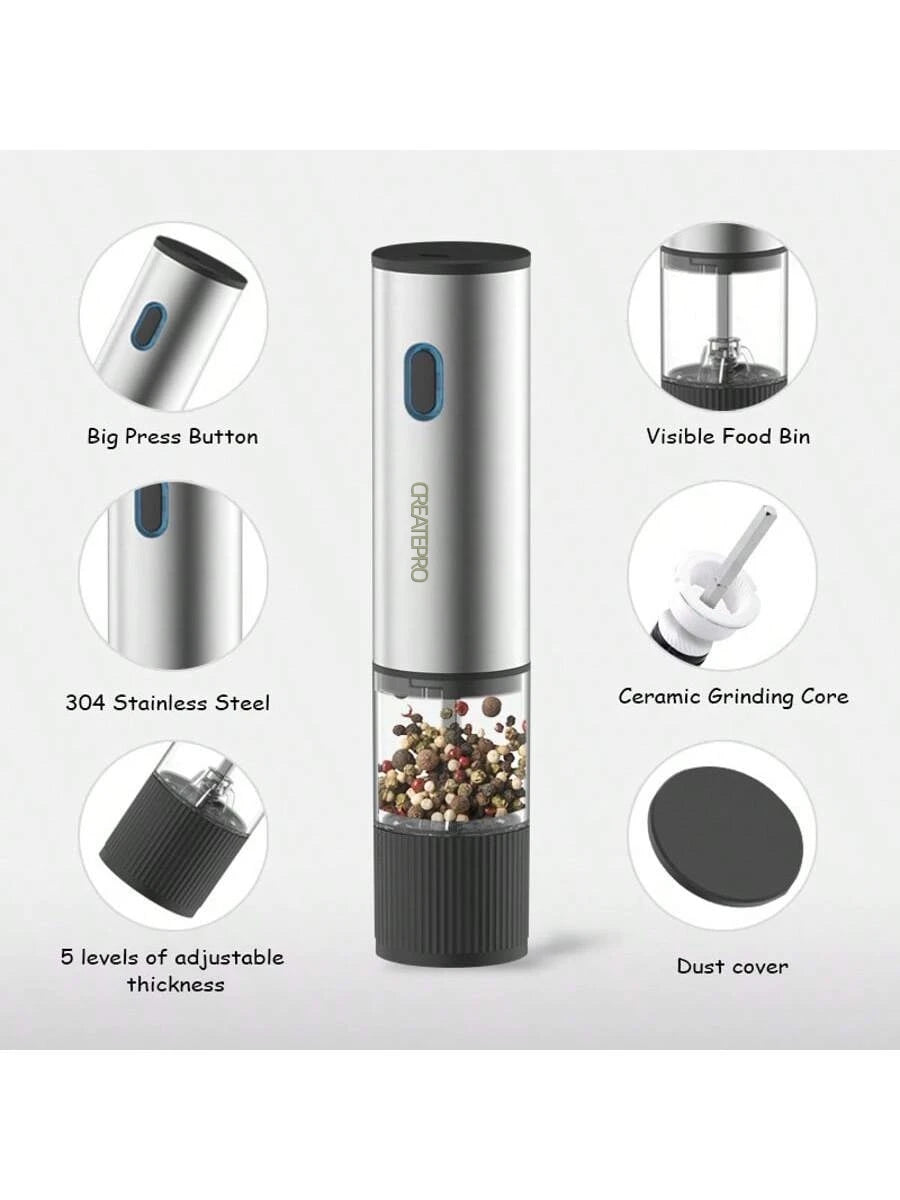 Electric Salt and Pepper Grinder Automatic Rechargeable Pepper Mill Shakers Adjustable