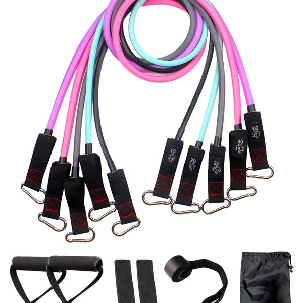 Fitness Custom Handle Loop Printed Latex TPE 11pc Resistance Bands Set for Yoga