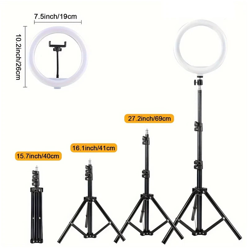 Dimmable Bi-Color 10" Plastic Mini LED Ring Light Dual Phone Holders Tripod Stand