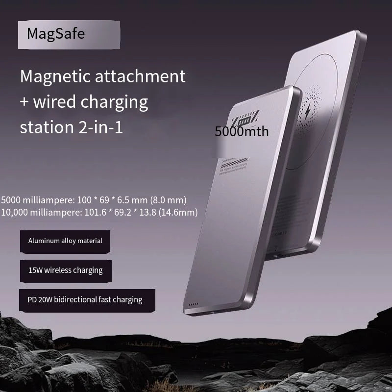 Metal Ultra-Thin Magnetic Power Bank 5000 Mah PD20W Wireless Fast Charging Compact Mobile