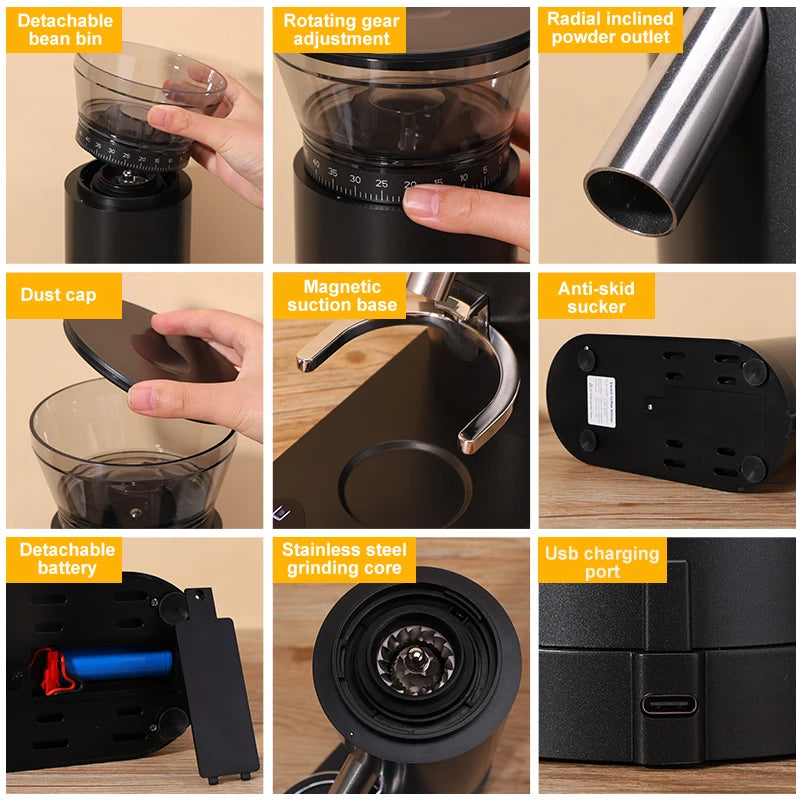 Rechargeable Conical Burr 60 Setting Compact & Quiet Rechargeable Electric Espresso