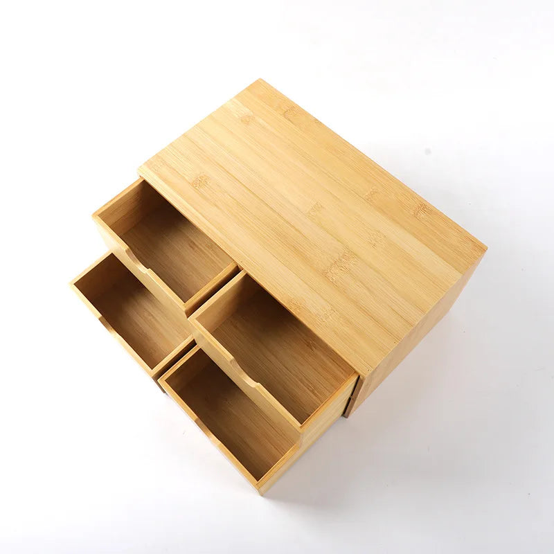 Bamboo Storage Box Desktop Drawer Organizer Multi-Tiered Drawer-Style Office Wooden
