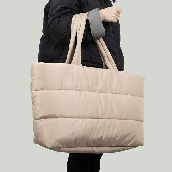 Large Carryall Puffy Shoulder Bag White Lightweight Oversize Custom Quilted Puffer Travel