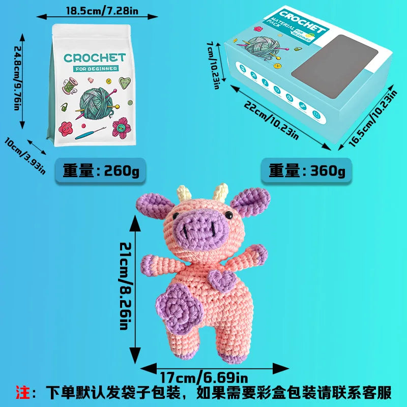DIY Crochet Kit Woven Technique Yarn for Crafting Animal Doll Pendant Beginner English