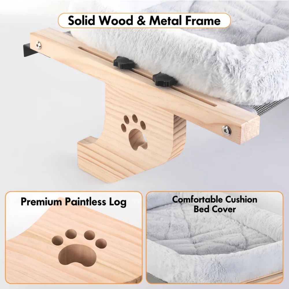 Cat Sill Window Perch Sturdy Hammock Wood Metal Frame Easy Adjust Window Seat Cushion