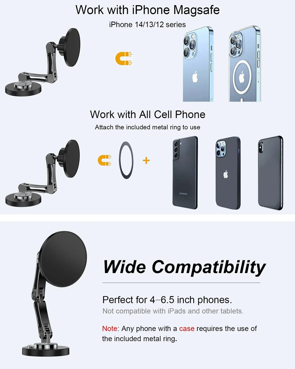 360 Degree Rotation Universal Cell Mobile Bracket Foldable Magnetic Car Phone Holder