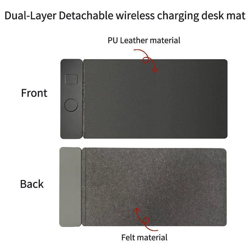 Detachable Magnetic Fast 15W Wireless Charging PU Leather Desk Mat Mouse Pad Water