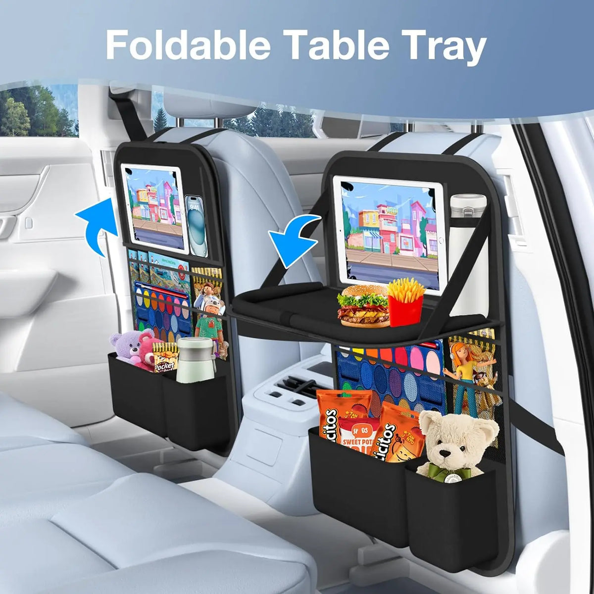 Car Backseat Organizer 9 Storage Pockets Tablet Holder Kick Mats Seat Protector Essential
