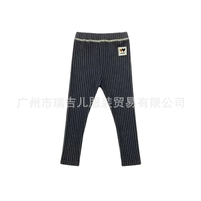 Stock Childrens Cotton Fleece-Lined Thickened DERON Base Leggings; Autumn/Winter Kids