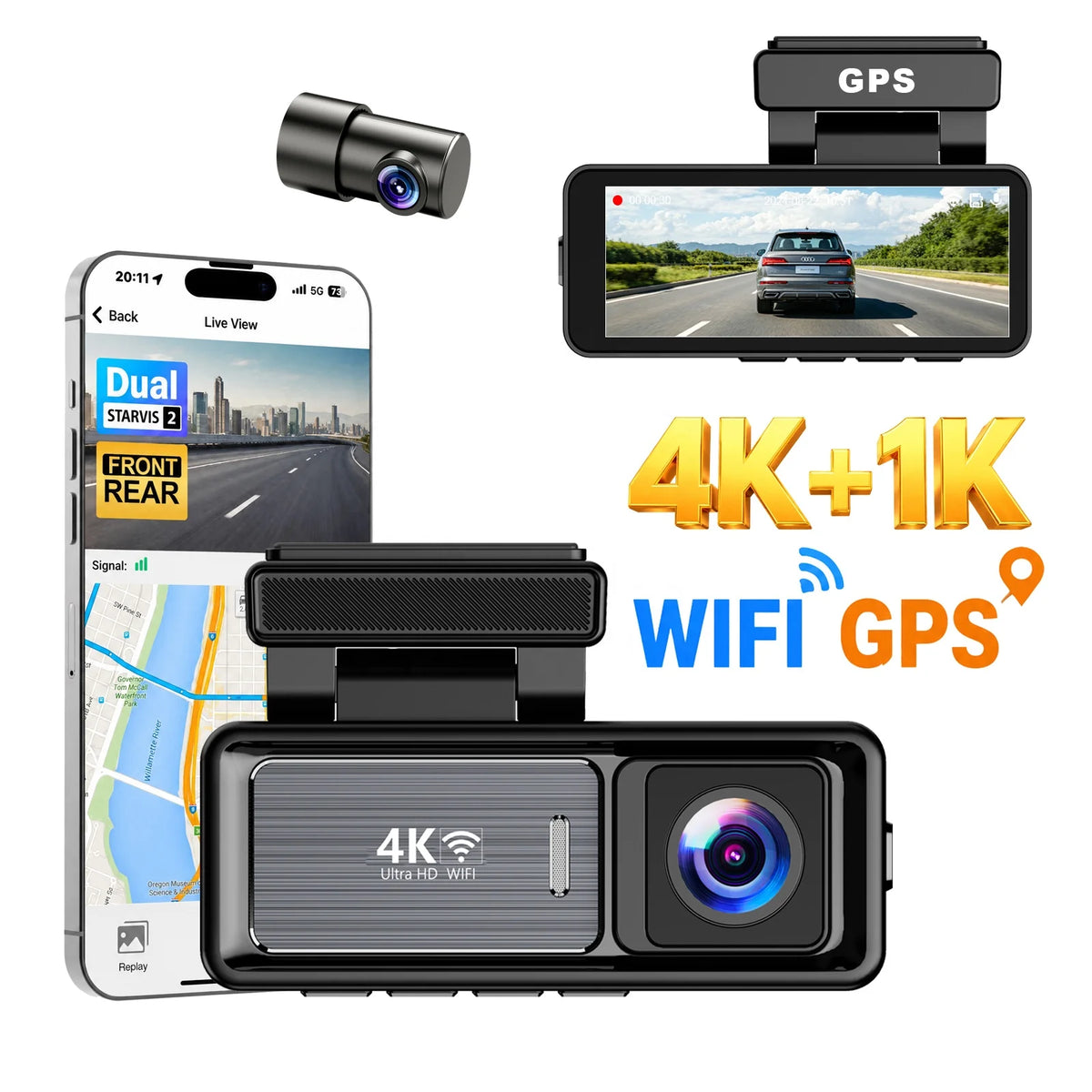 Dual Lens Wifi Gps Dash Camera Front and Rear Car Black Box Dual 4k Dashcam Car Dvr Car